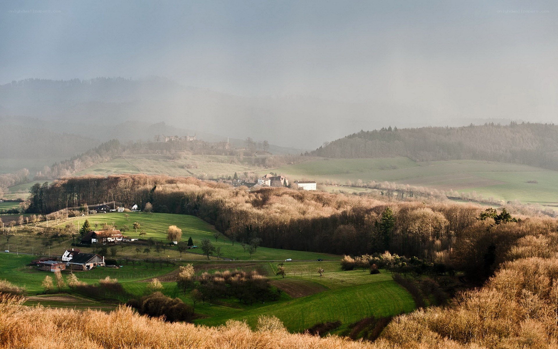Hilly landscape with village