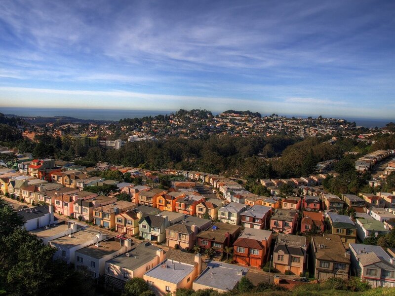 Hilly residential neighborhood with ocean view