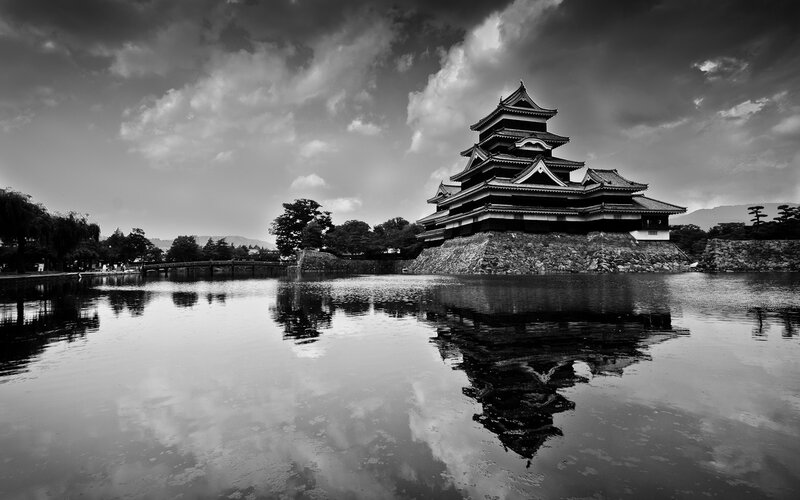 Himeji Castle in black and white