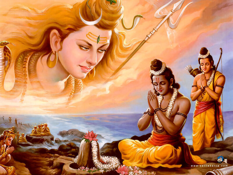 Hindu deities on a coastal scene
