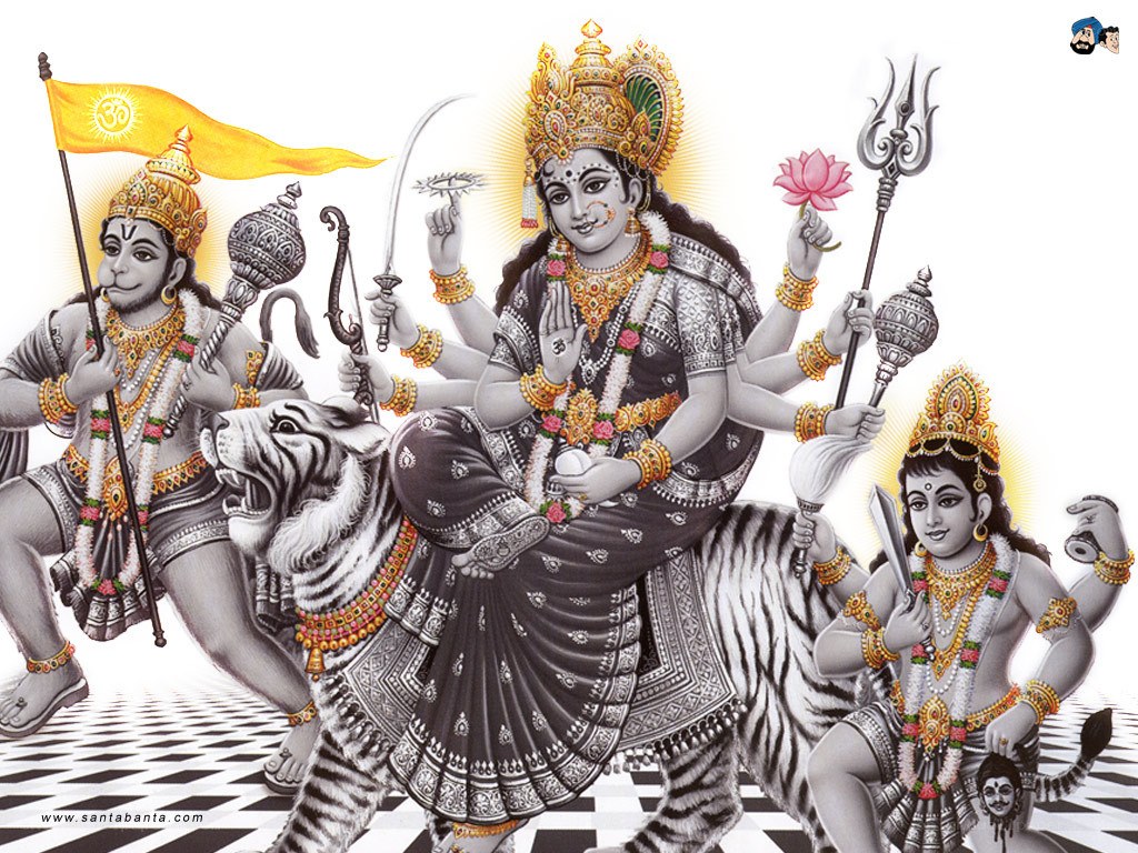 Hindu deities on a tiger