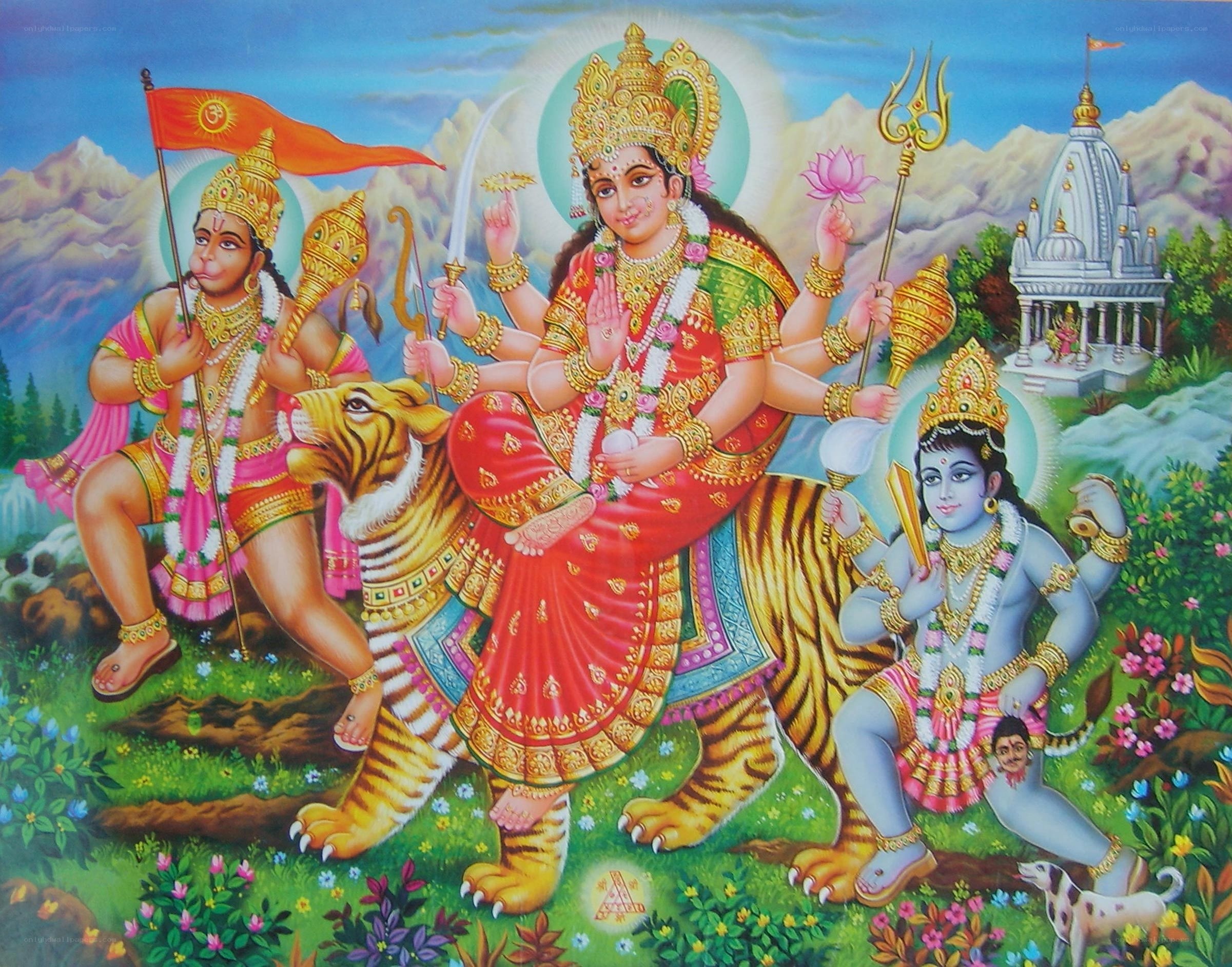 Hindu deities on a tiger