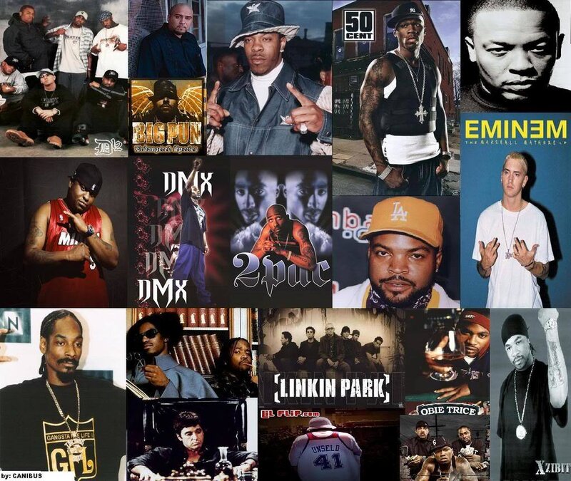 Hip-hop and rock artist collage