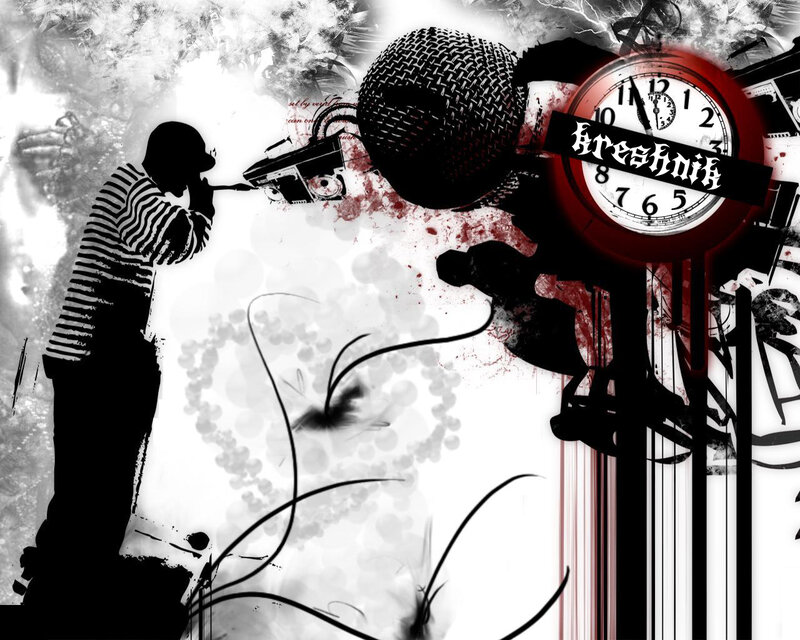 Hip-hop artist with microphone and clock