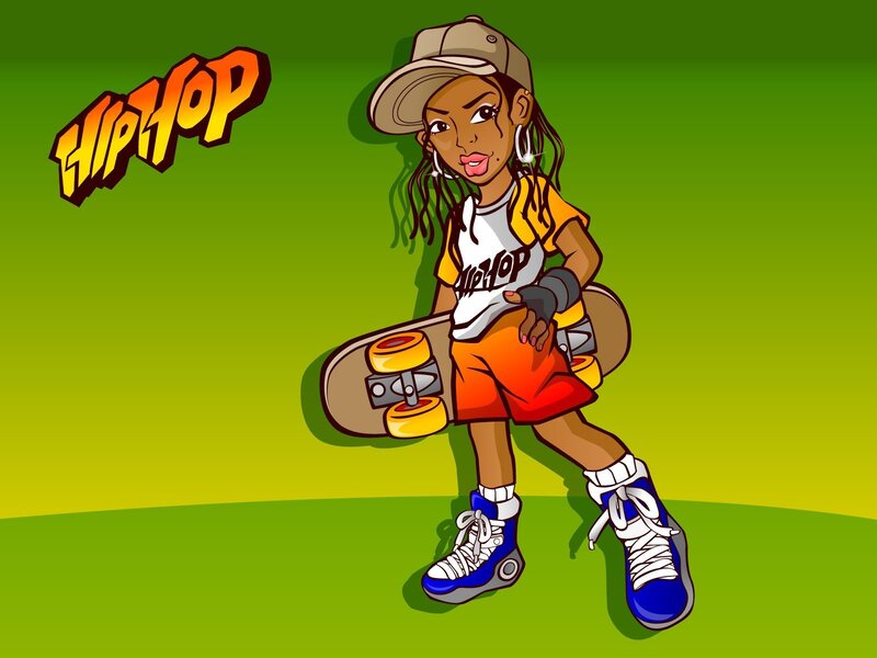 Hip-hop girl with skateboard