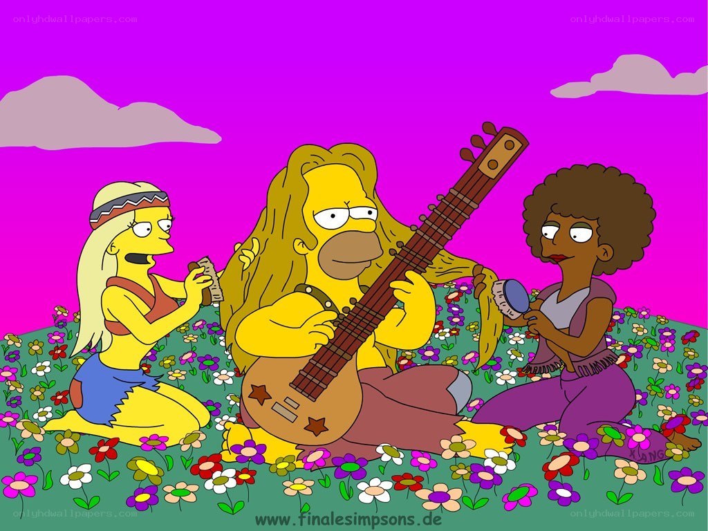 Hippie Simpsons in a field