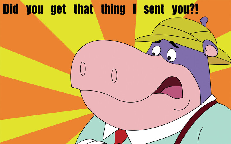 hippo character asking about a file