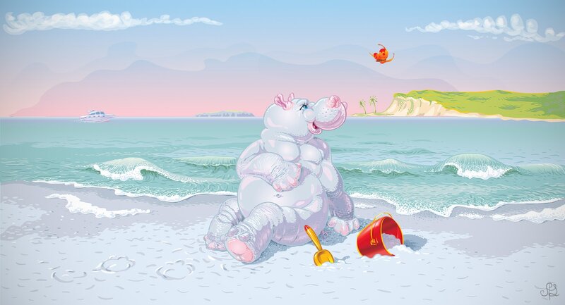 Hippo on Beach