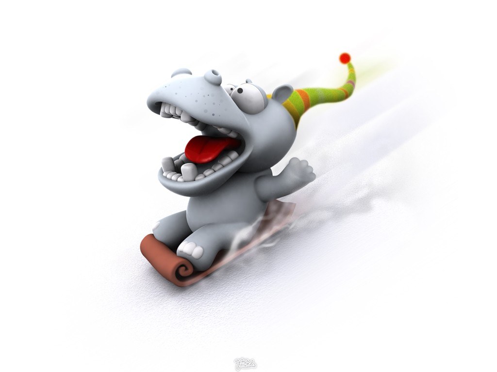 hippo sledding in snow