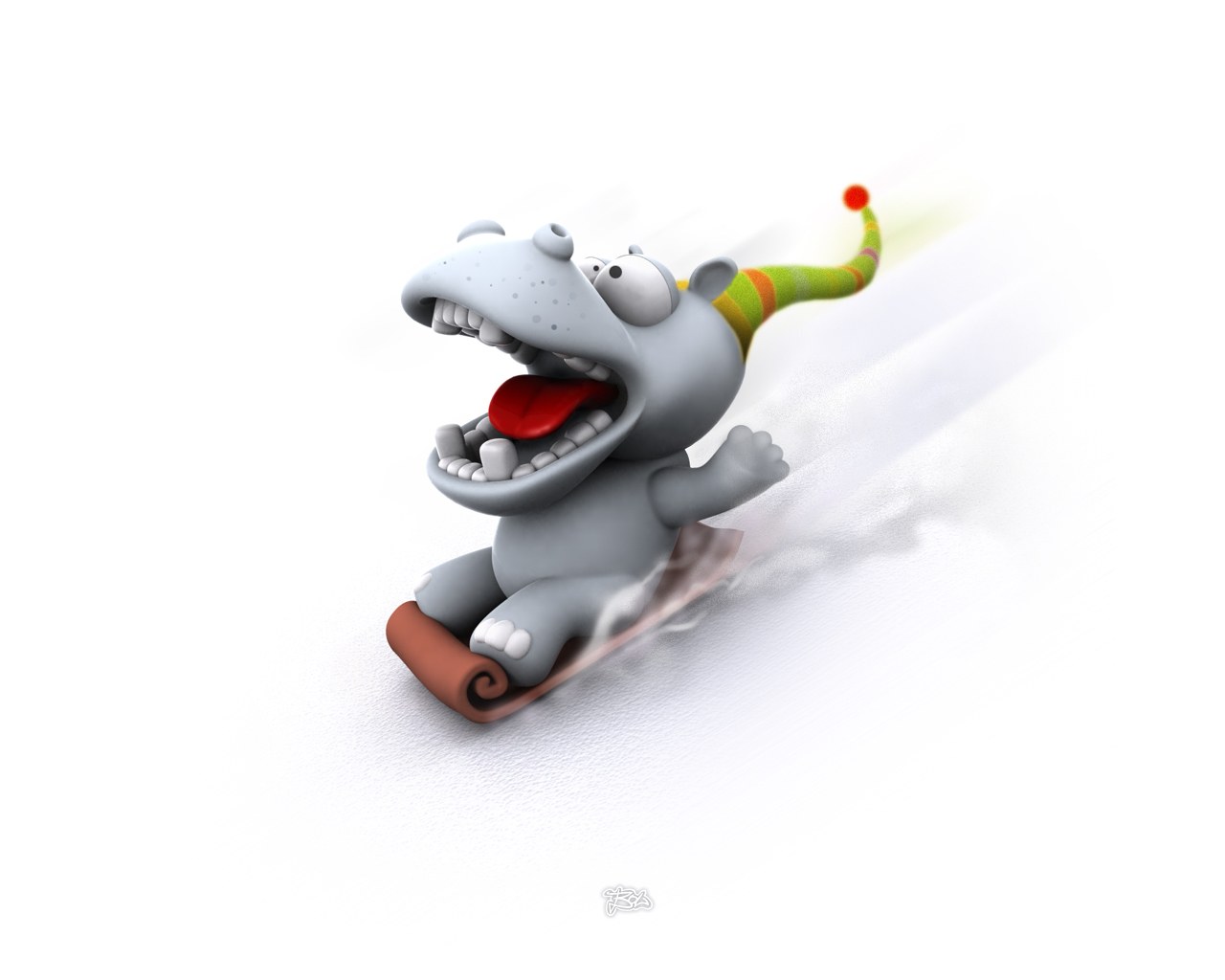 hippo sledding in snow
