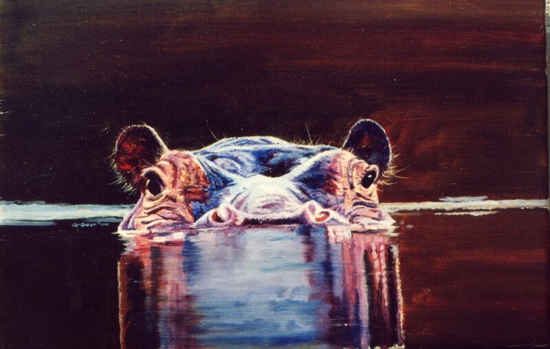 Hippopotamus in Water — Blue