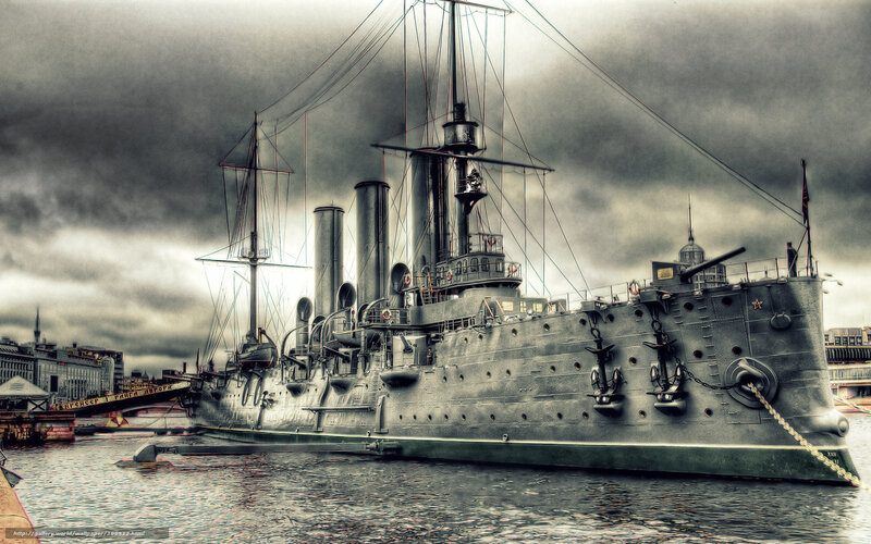 Historic battleship in harbor