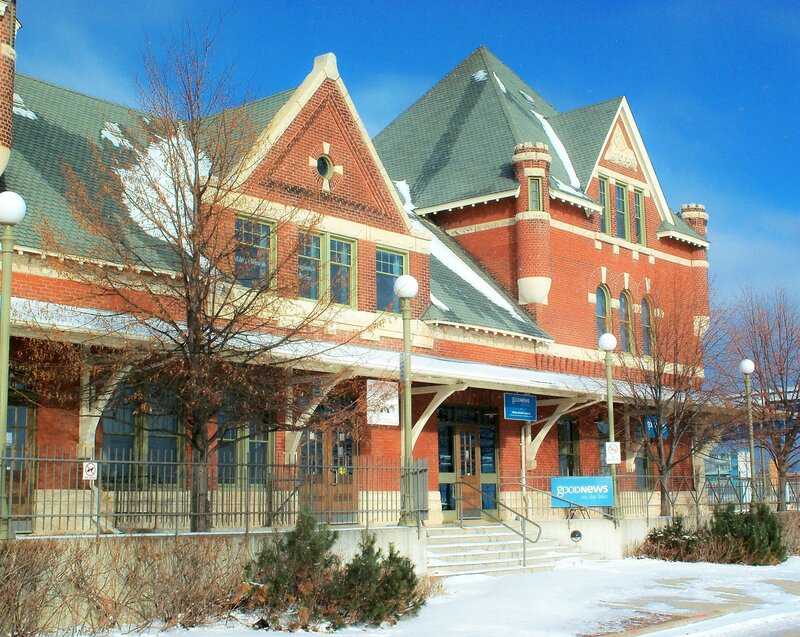 historic brick building in winter