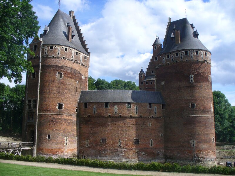historic brick castle with towers