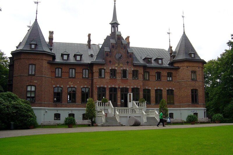 Historic brick castle with turrets
