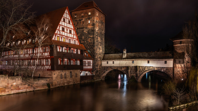Historic Bridge at Night