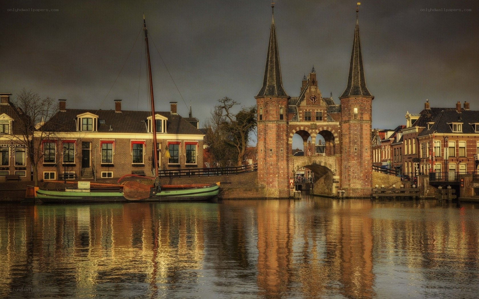 Historic bridge over canal in Dutch town