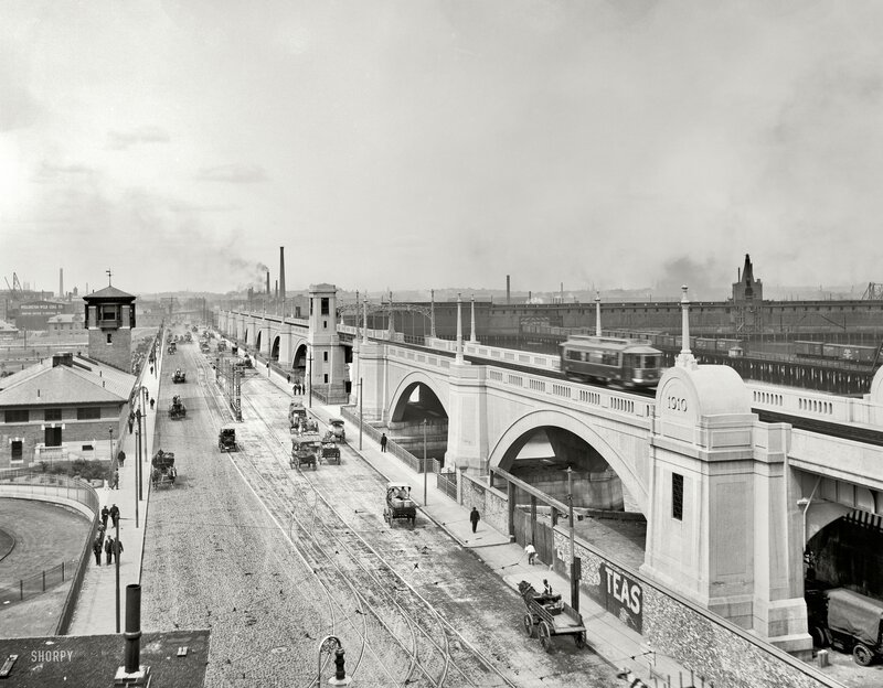 Historic bridge with streetcars