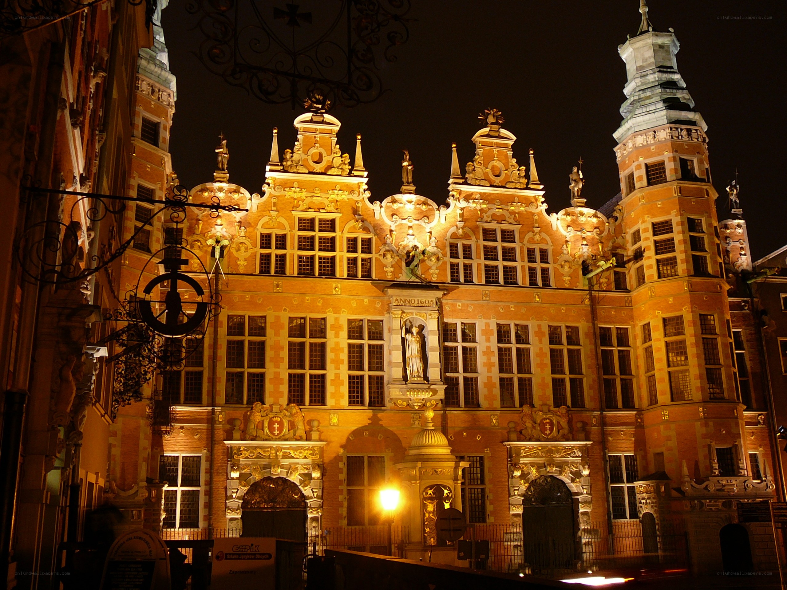Historic building at night
