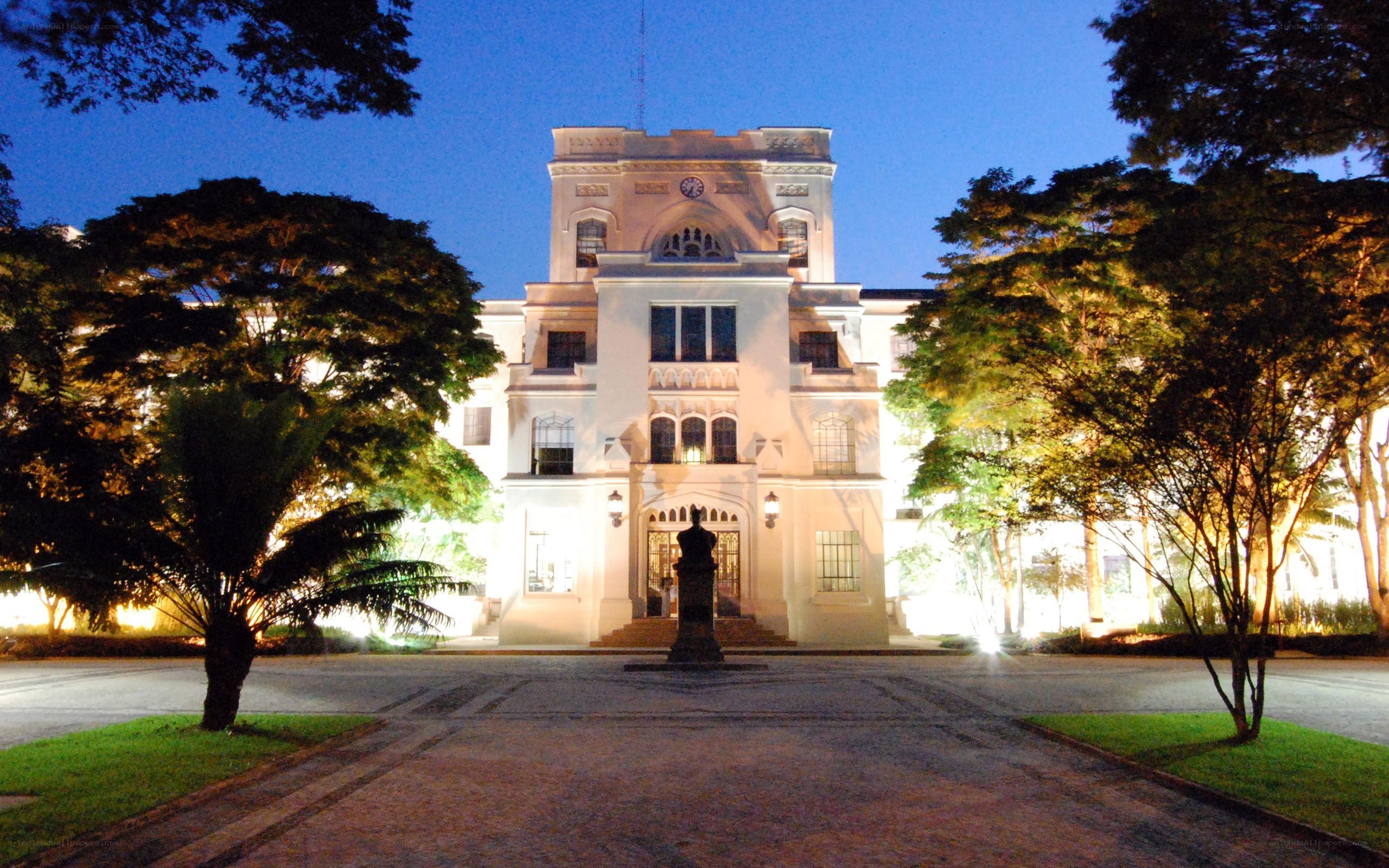 Historic building at night