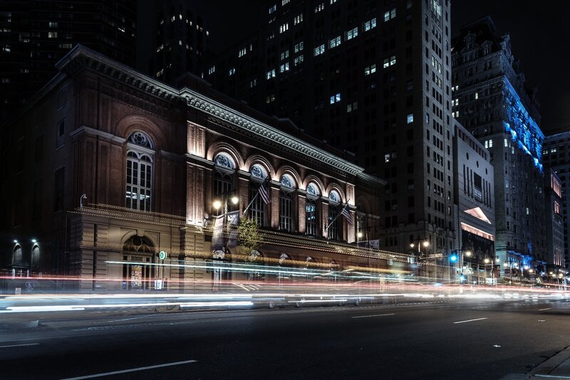 Historic Building at Night — Black, Dramatic, Photograph