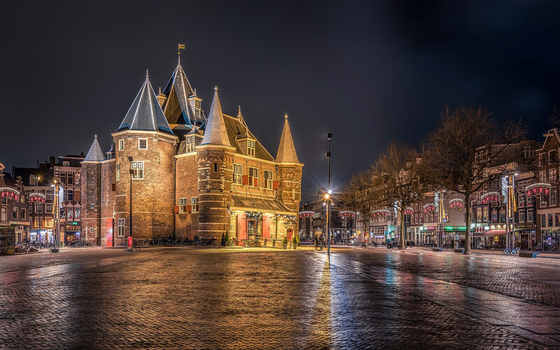 Historic Building at Night — Brown