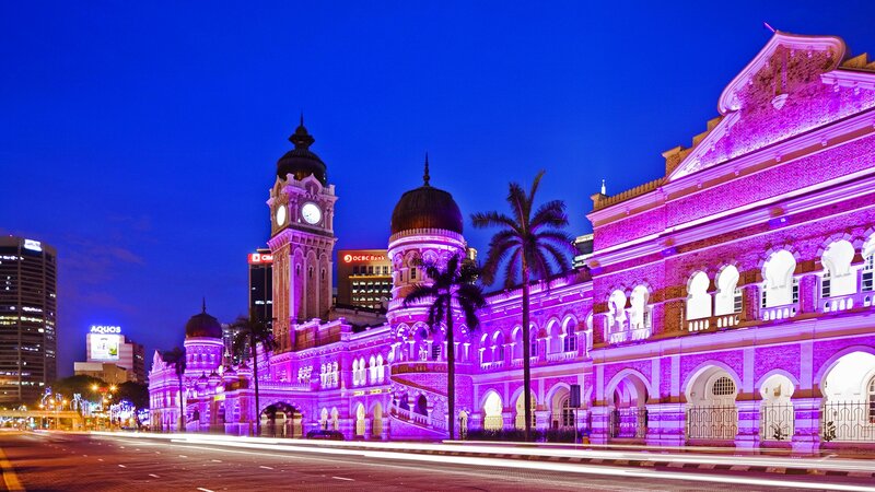 Historic Building at Night — Purple, Dramatic, Photograph