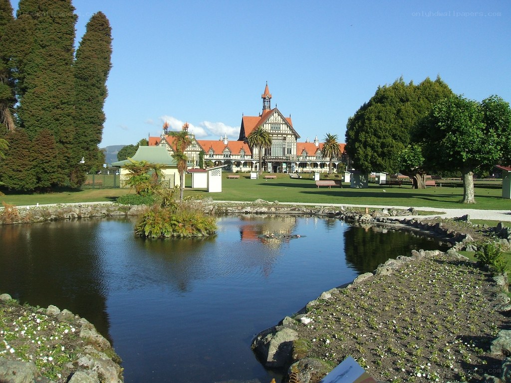 historic building by a pond