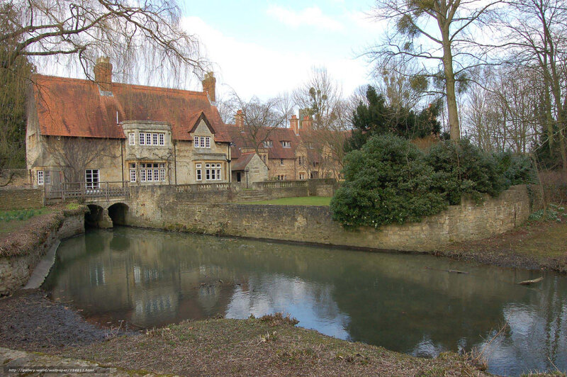 Historic building by a river