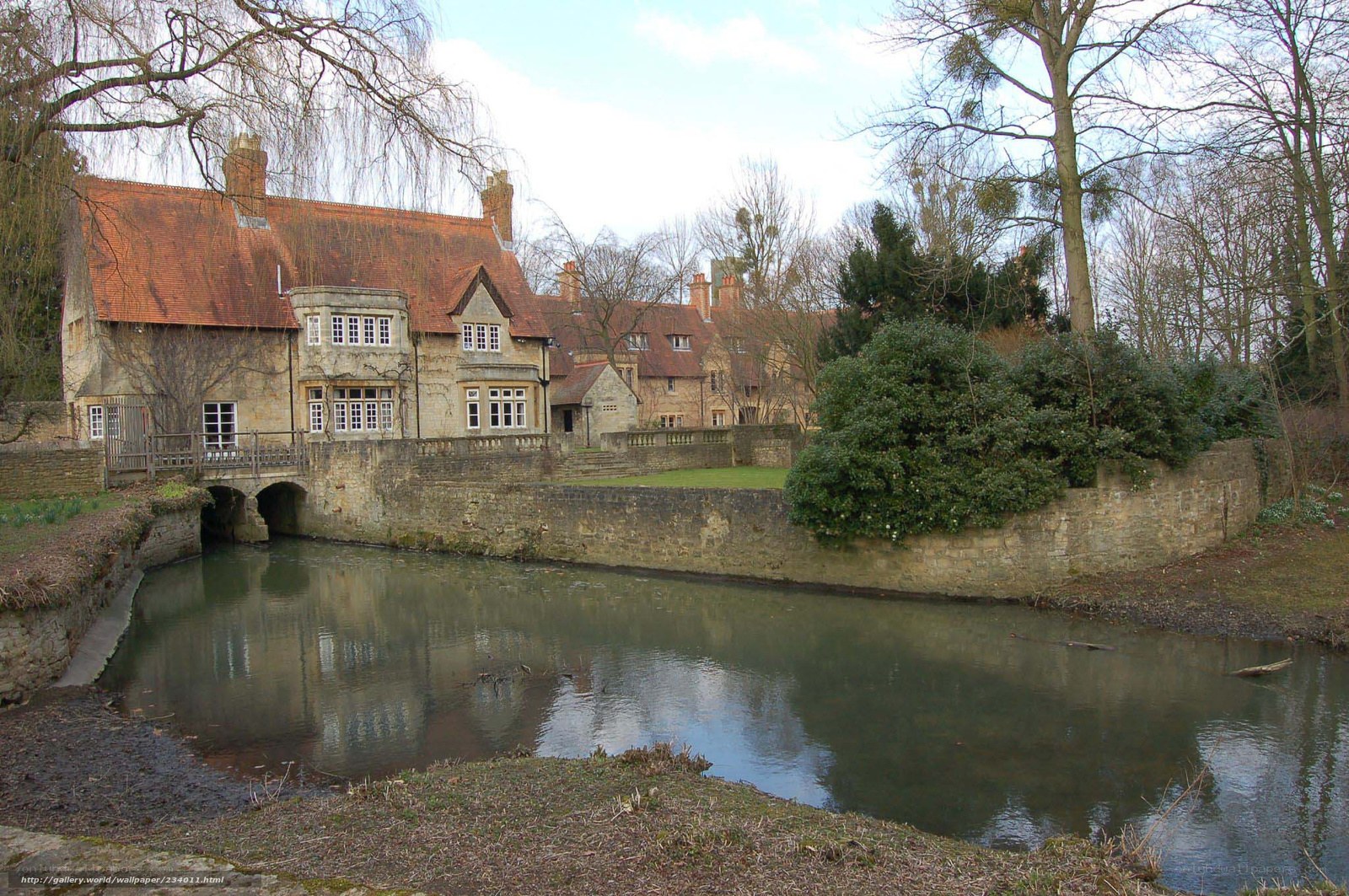 Historic building by a river