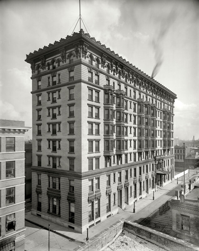 Historic Building Corner — Black, Dramatic