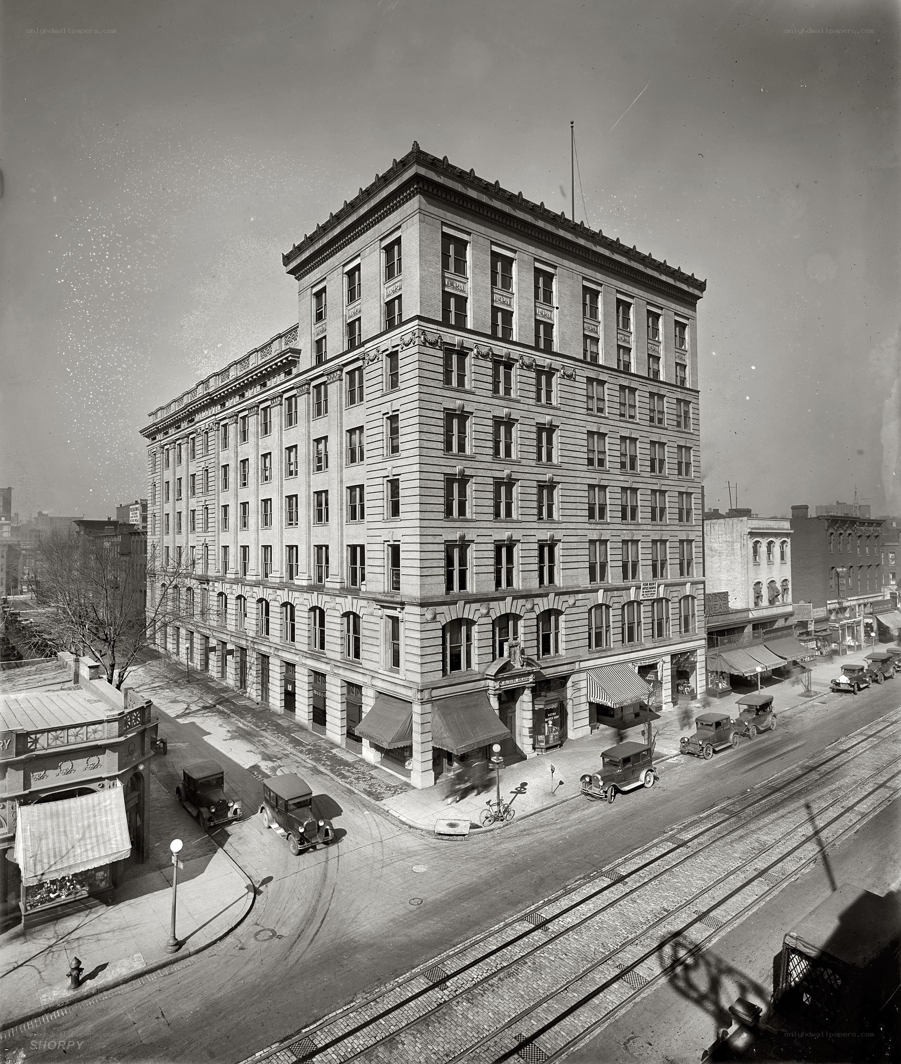 Historic building corner street view