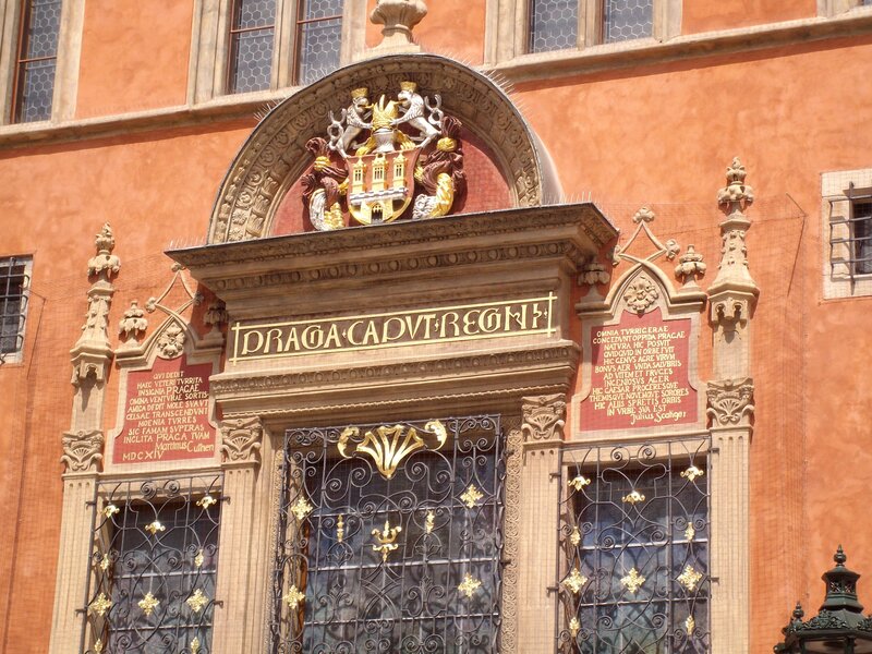 Historic building facade with coat of arms