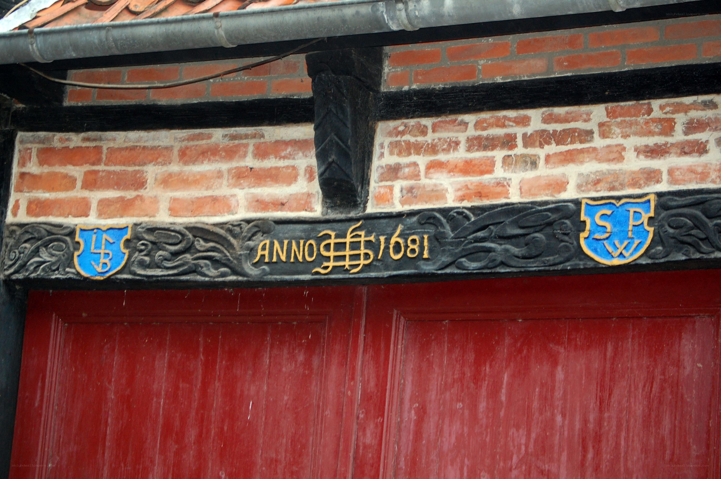 Historic building facade with date