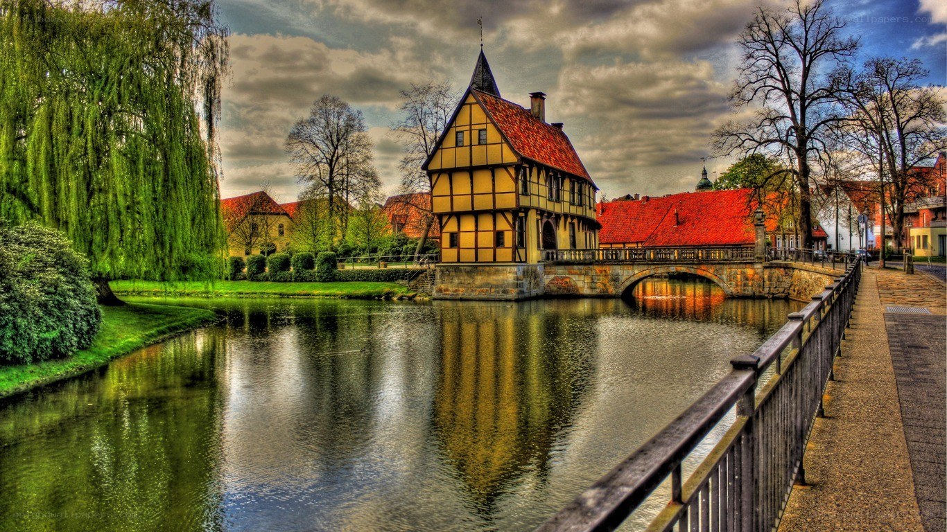 Historic building on a river