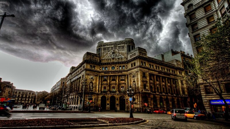 Historic Building under Stormy Sky — Gray, Dramatic