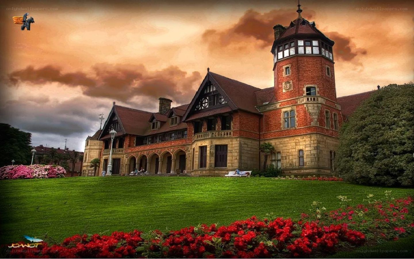 Historic building with red brick tower