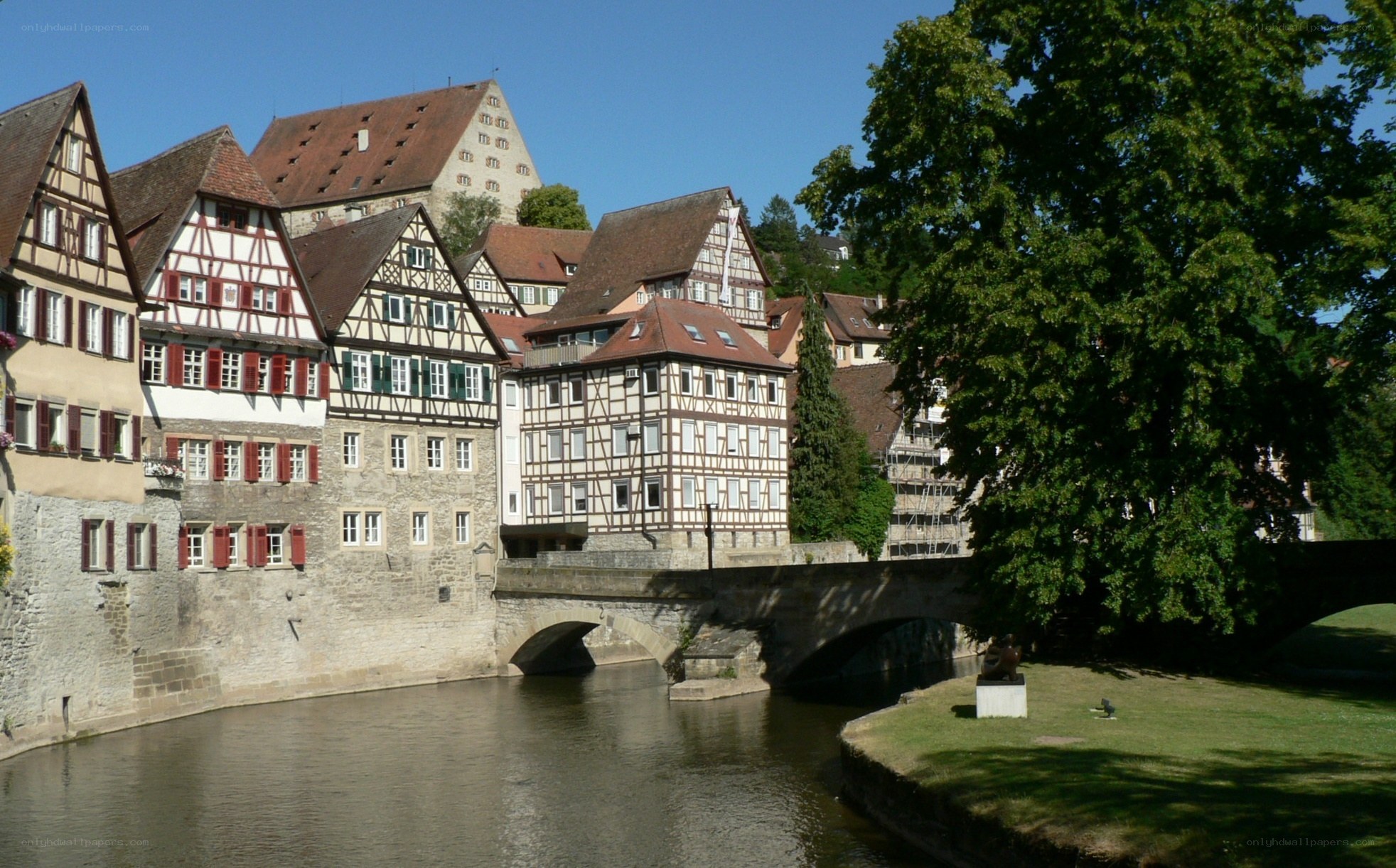 historic buildings along a river