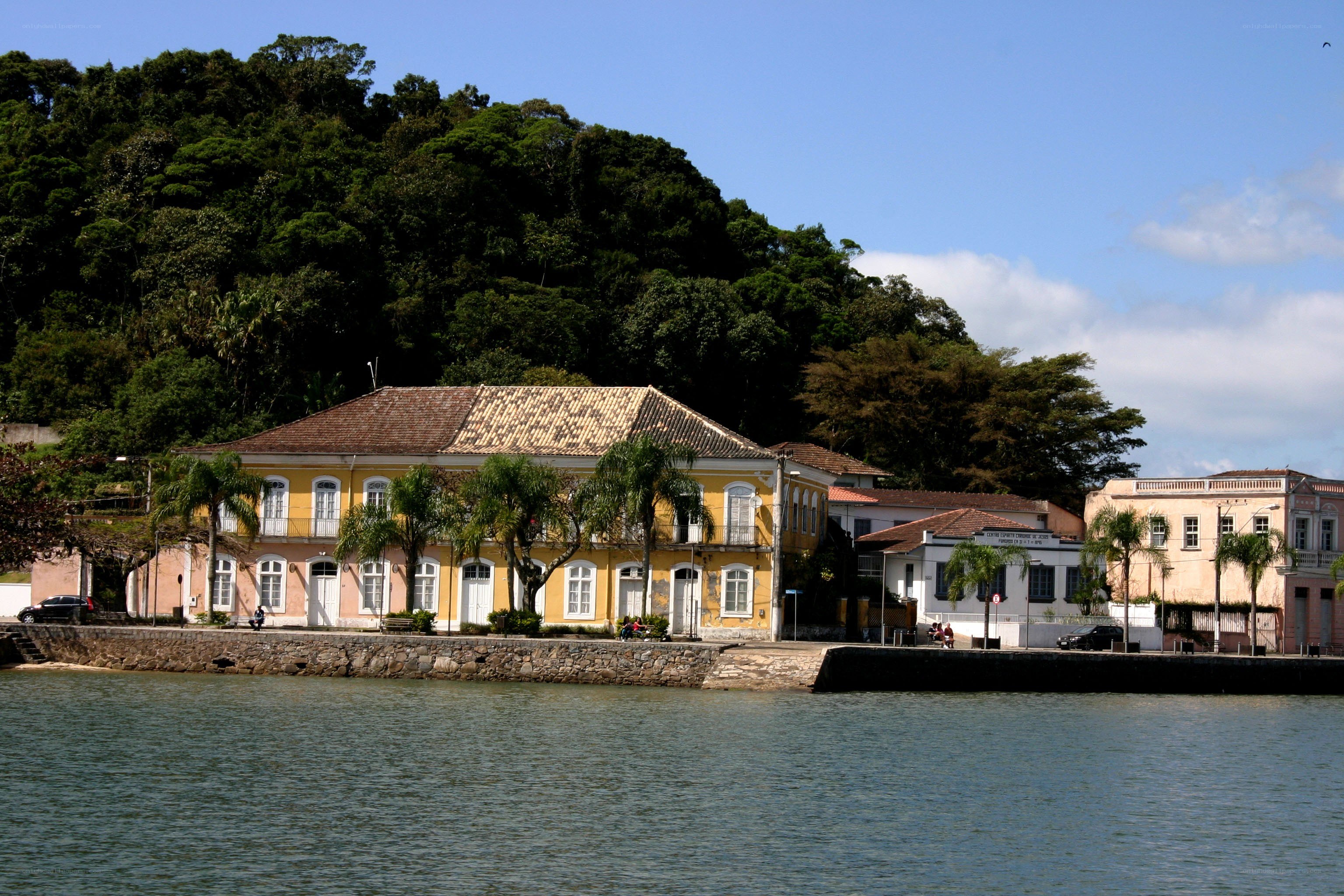 Historic buildings along a waterfront
