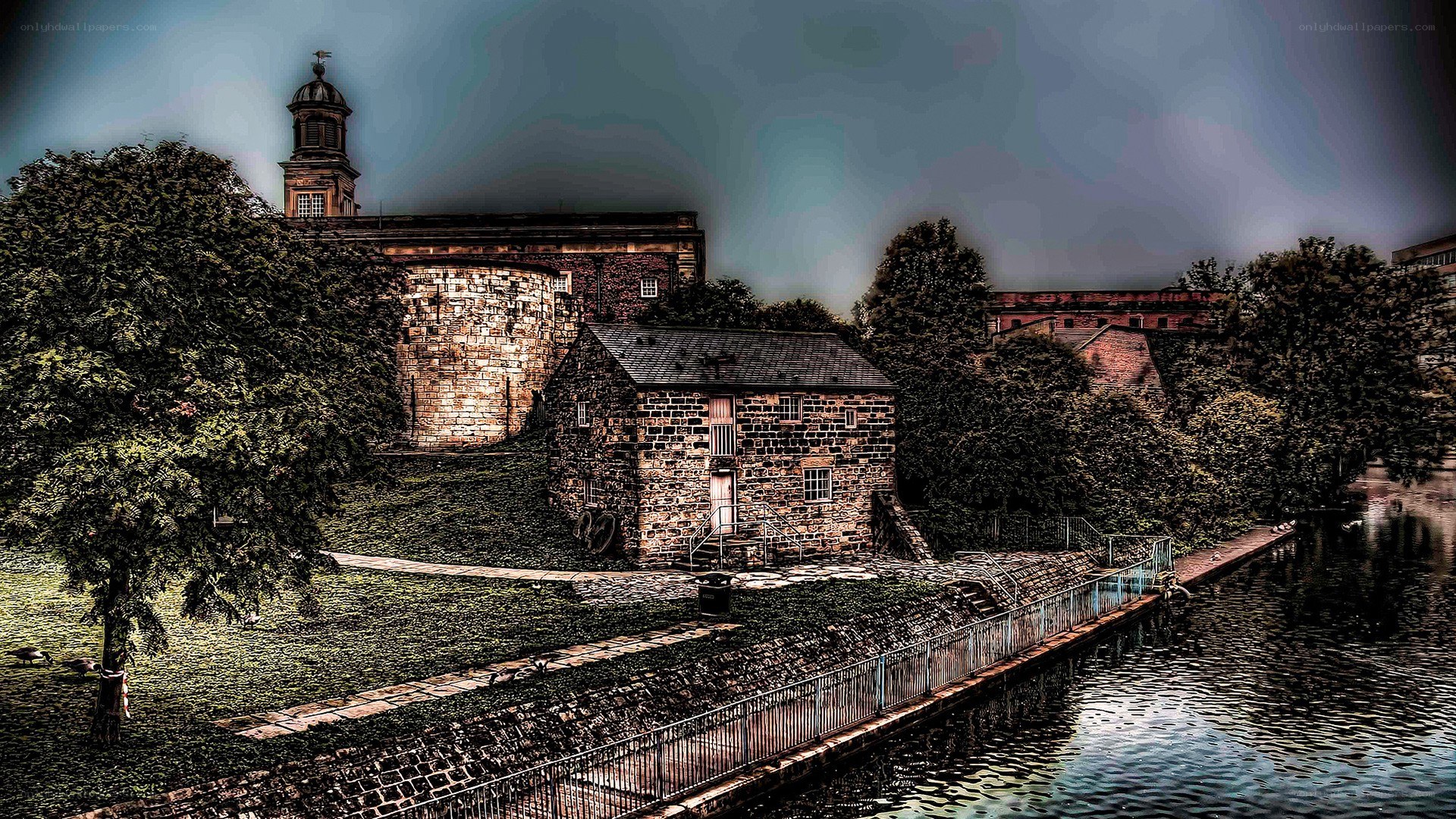 historic buildings by a river