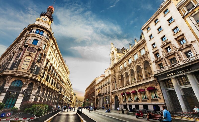 Historic Buildings in City — Blue, Dramatic