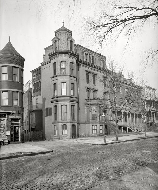 Historic buildings on a cobblestone street