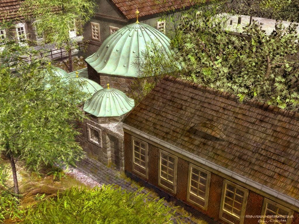 Historic buildings with green domes
