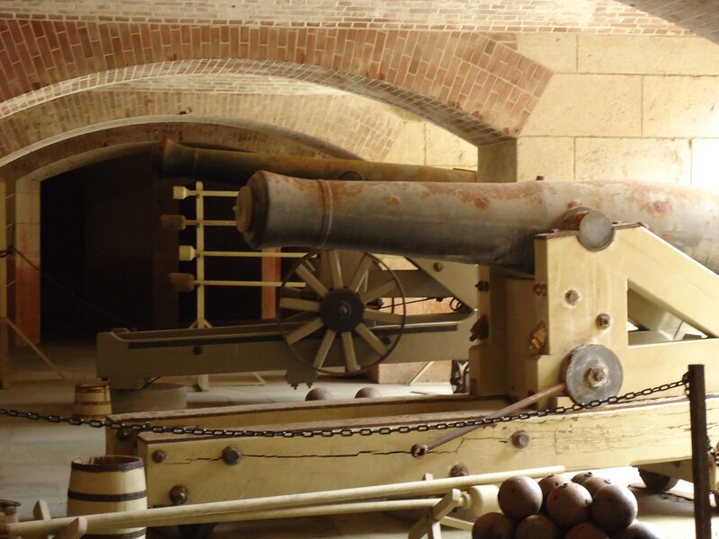 Historic cannons in a brick fort