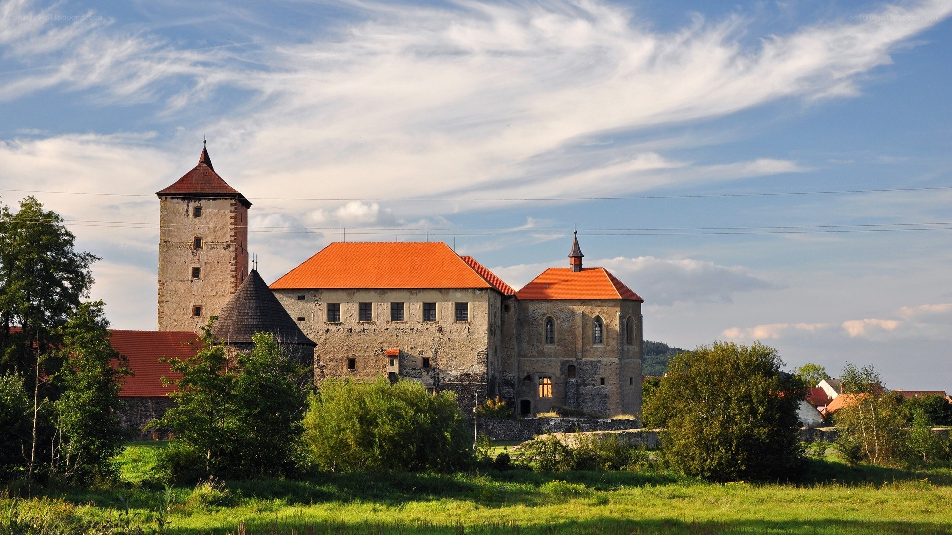 historic castle in rural landscape