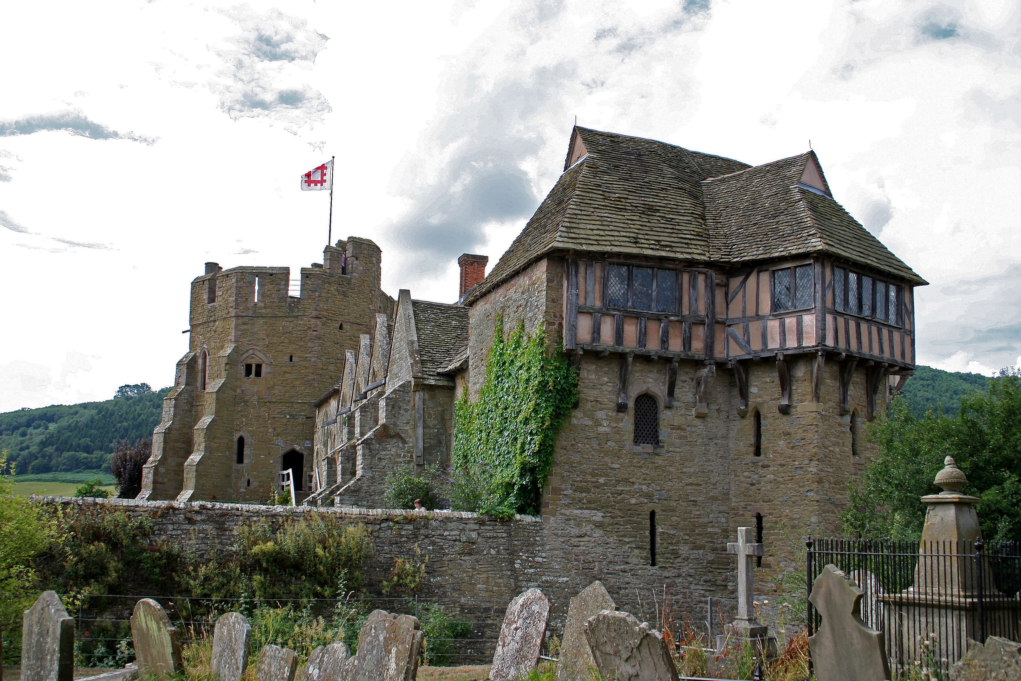 historic castle with flag