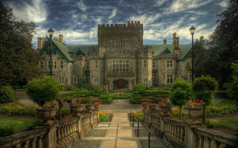 historic castle with manicured gardens