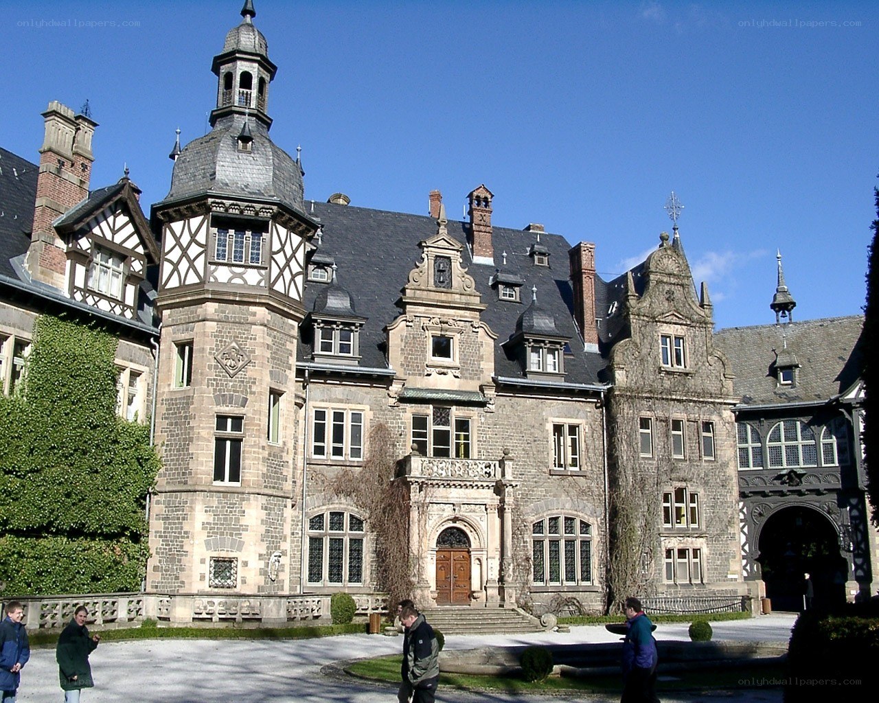 Historic castle with people