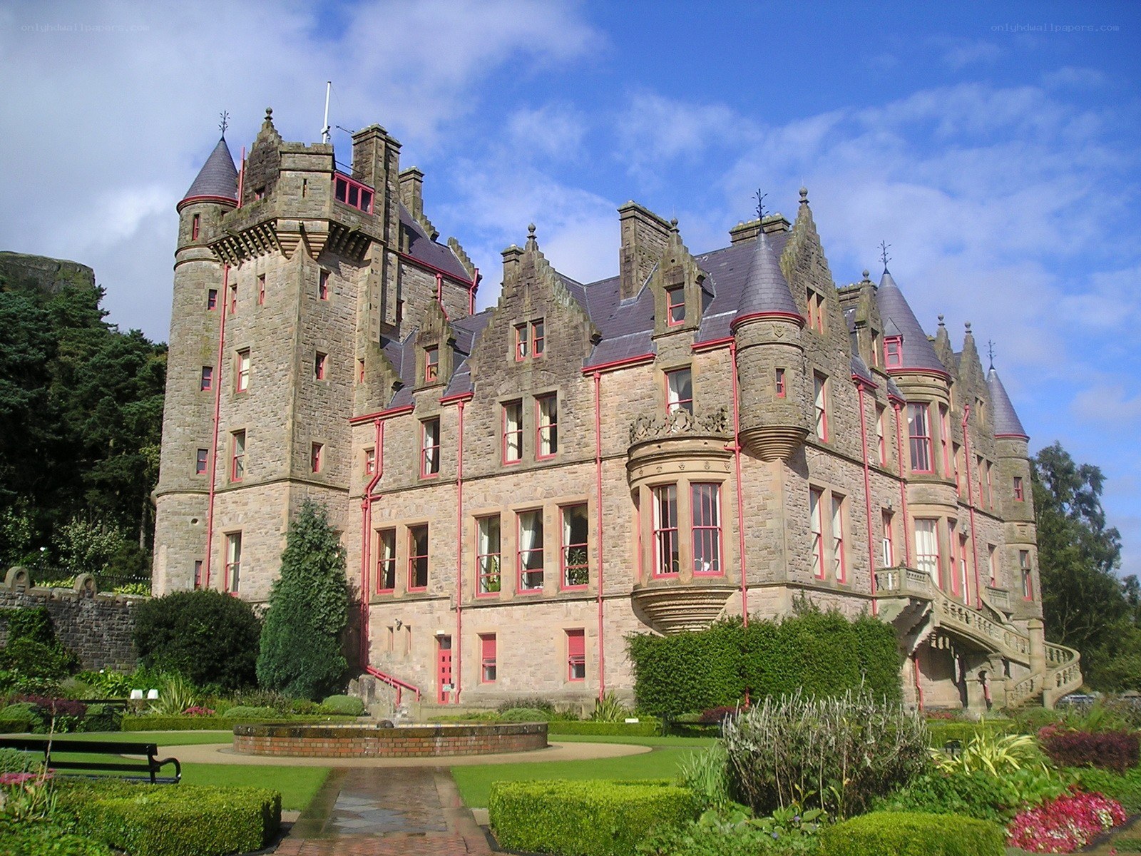 historic castle with red trim