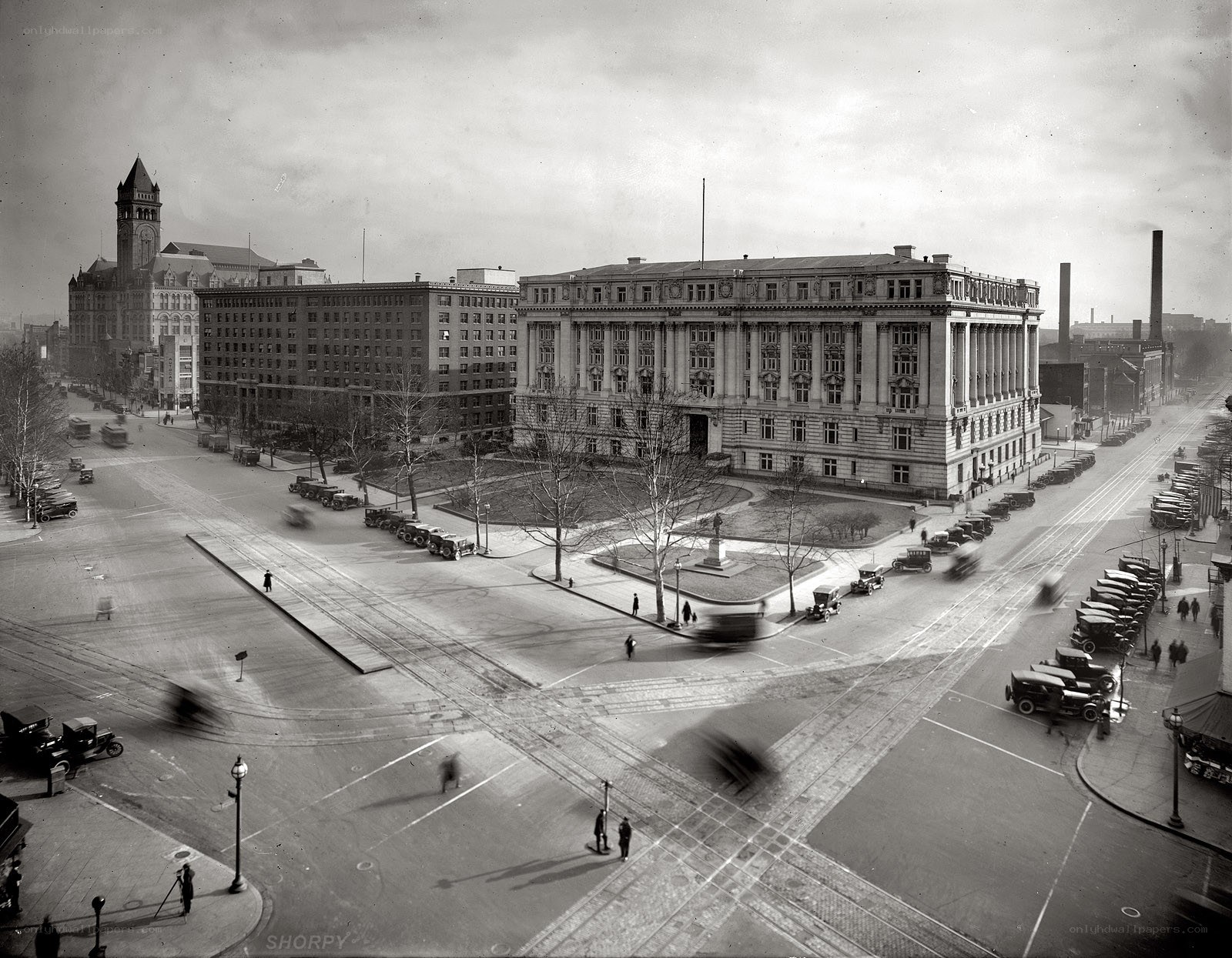 Historic city square with buildings